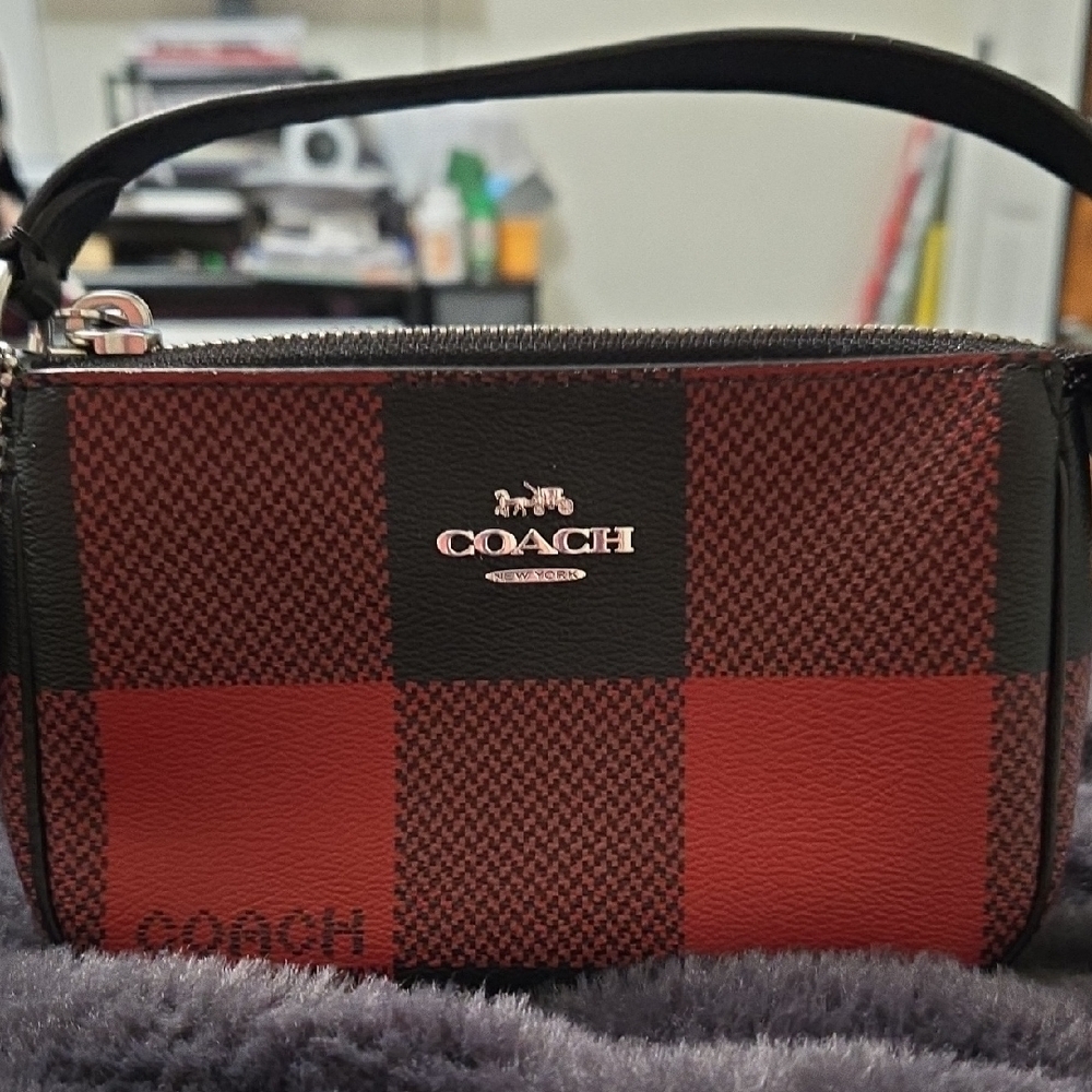 Coach Red and Black Plaid Wristlet